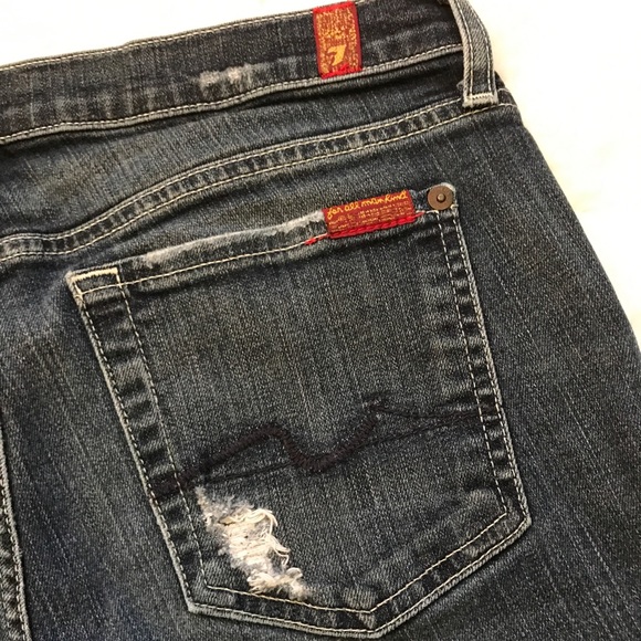 7FAM midi distressed rolled cuff denim shorts - Picture 6 of 11